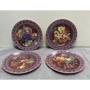 French Home Porcelain De Limoges Salad Dessert Plates Fruit Pattern Set of 4